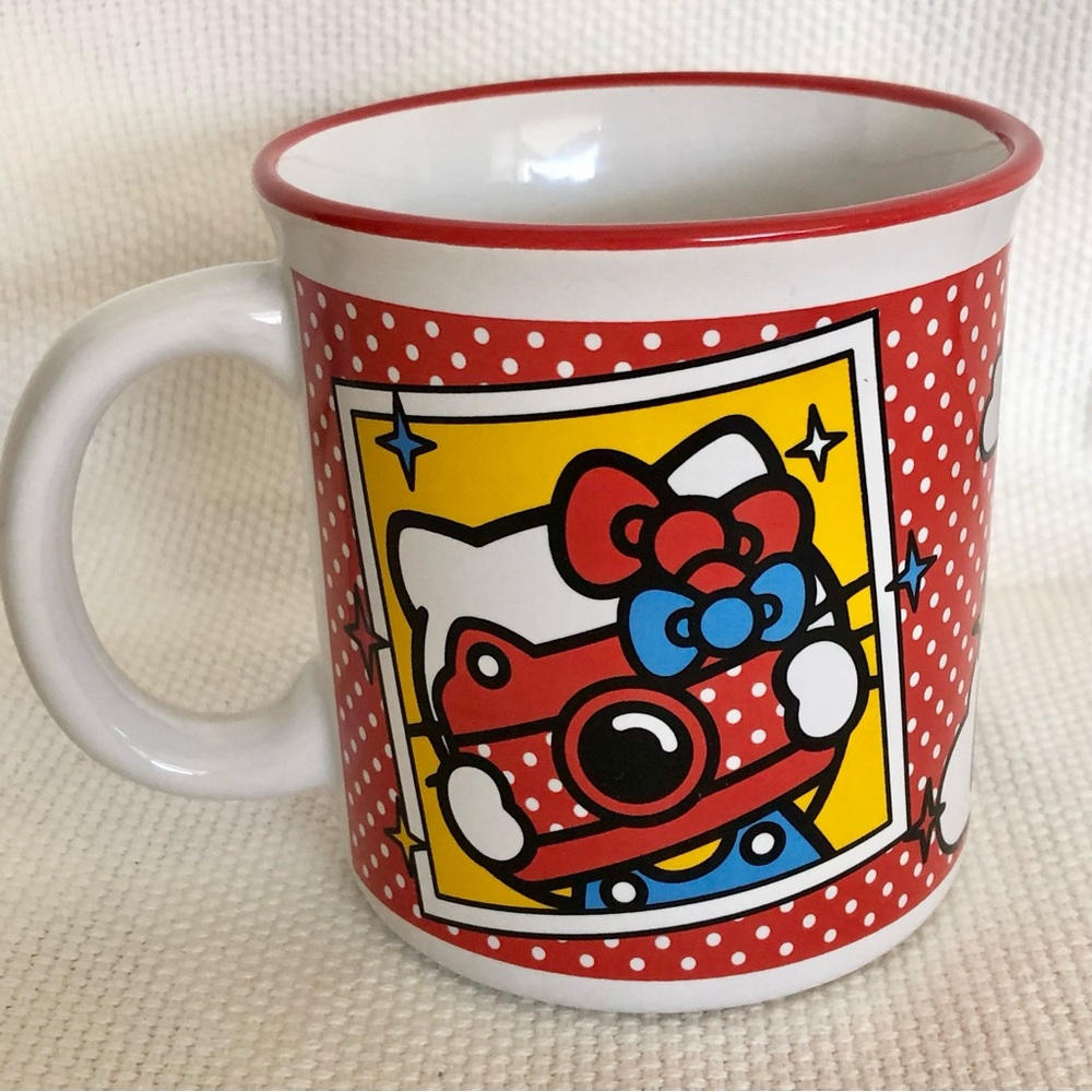 Hello Kitty take a Picture camera ceramic mug rainbow hot air balloon